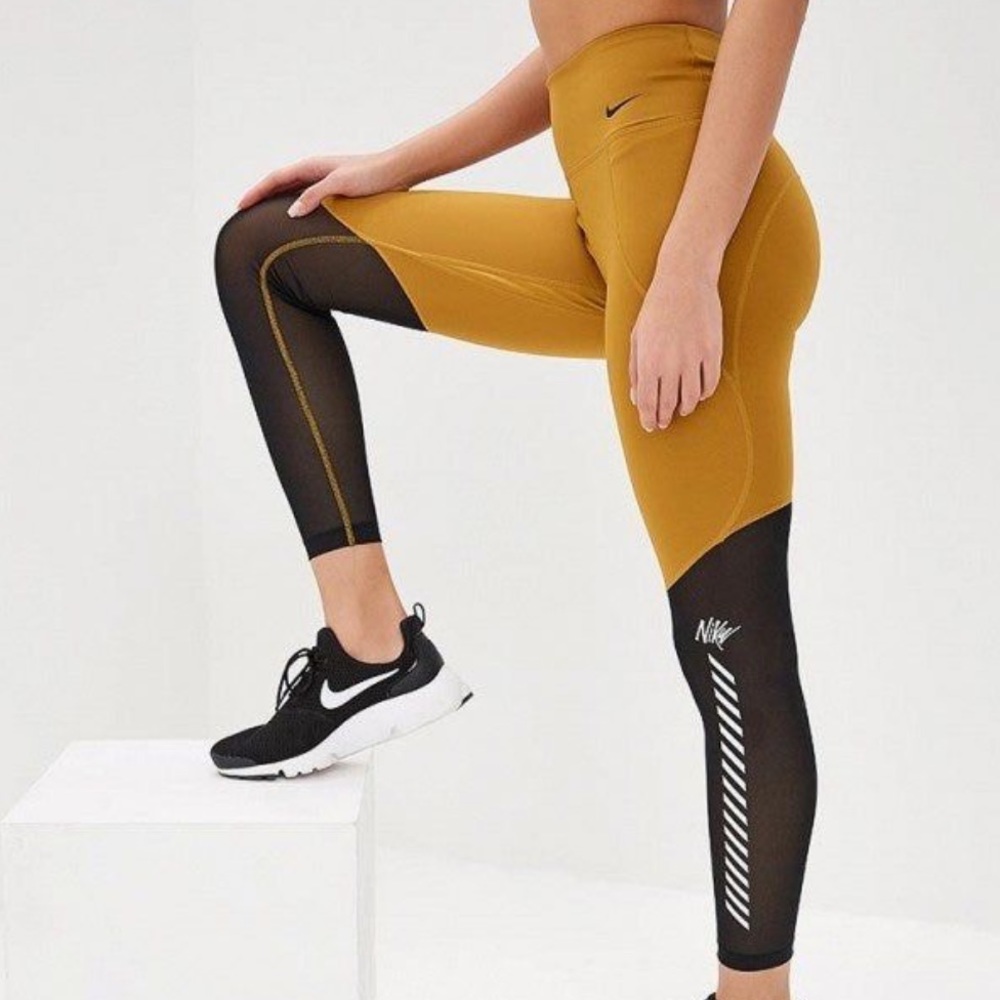 NIKE DRI-FIT Black Mesh and Mustard Leggings